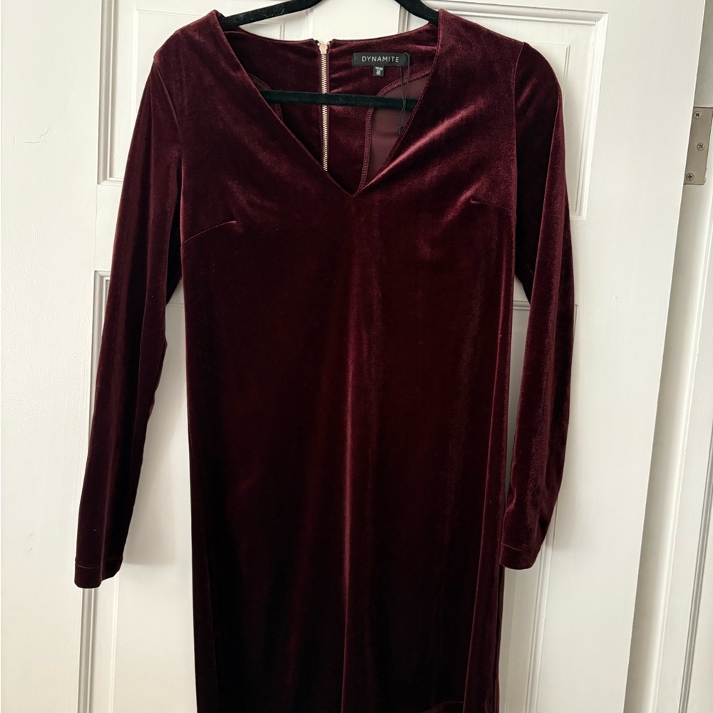 Dynamite Deep Red Velvet Long Sleeve Dress